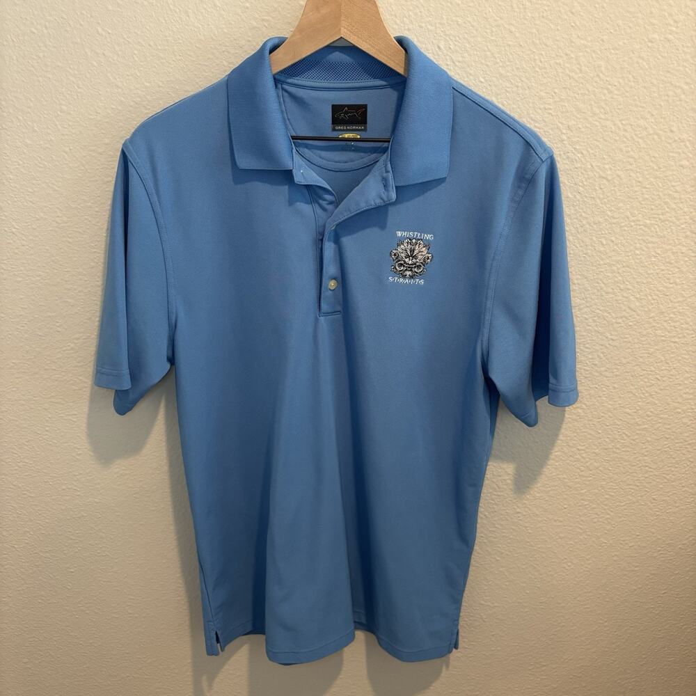 Greg Norman Whistling Straits Golf Course Polo Blue Shirt Size Medium